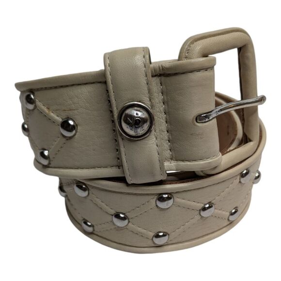 Calvin Klein Accessories - Vintage Calvin Klein Cream Faux Leather Diamond Embossed Silver Studded Belt, M